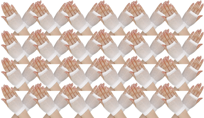 Load image into Gallery viewer, 24 Pair Fishnet Gloves Fingerless Wrist Length 70s 80s Costume Party - White-0
