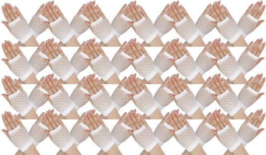 24 Pair Fishnet Gloves Fingerless Wrist Length 70s 80s Costume Party - White-0