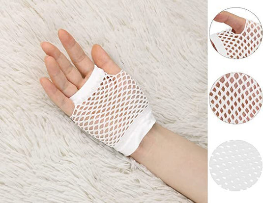 24 Pair Fishnet Gloves Fingerless Wrist Length 70s 80s Costume Party - White-3