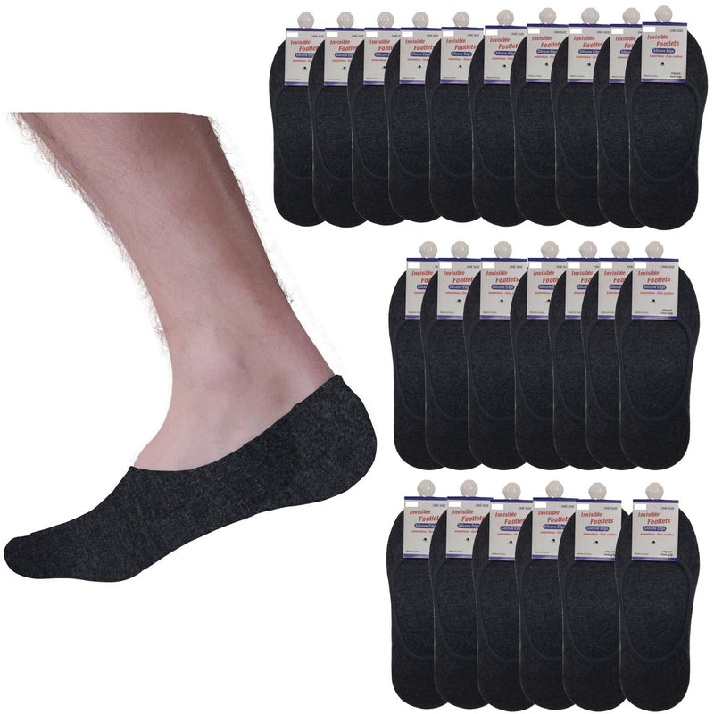 Load image into Gallery viewer, 24x NO SHOW COTTON SOCKS Non Slip Heel Grip Low Cut Invisible Footlet Seamless - Charcoal-1
