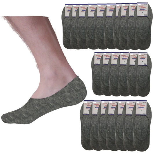 24x NO SHOW COTTON SOCKS Non Slip Heel Grip Low Cut Invisible Footlet Seamless - Grey-0