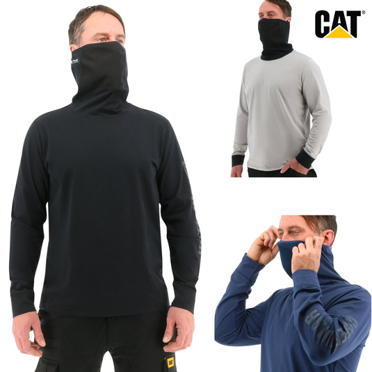 Caterpillar Mens ViralOff¨ Long Sleeve Gaiter Tee with Face Covering Top Shirt CAT-0