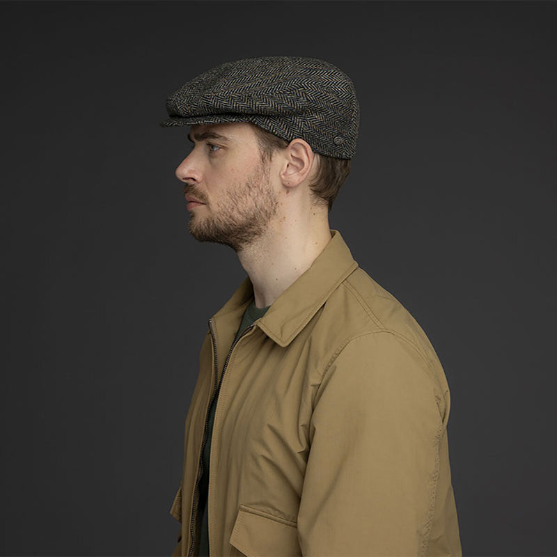Load image into Gallery viewer, Bailey Mens Lord Stripe Harringbone Ivy Flat Hat Made In Italy - Black Multi-4
