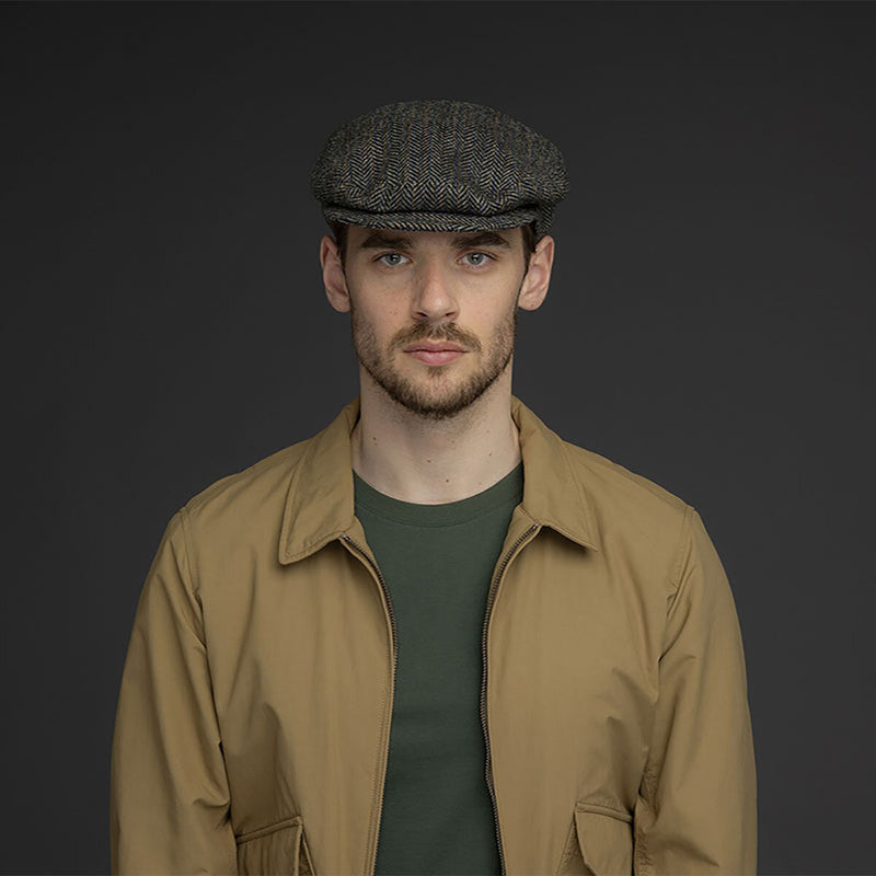 Load image into Gallery viewer, Bailey Mens Lord Stripe Harringbone Ivy Flat Hat Made In Italy - Black Multi-3
