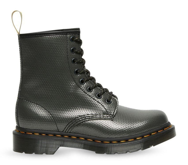 Load image into Gallery viewer, Dr. Martens Womens 1460 Vegan 8 Eye Boots Shoes - Gunmetal Alumix Hex Emboss-3
