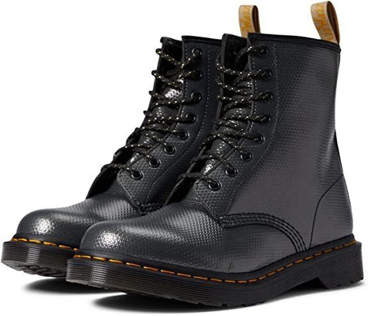 Dr. Martens Womens 1460 Vegan 8 Eye Boots Shoes - Gunmetal Alumix Hex Emboss-1