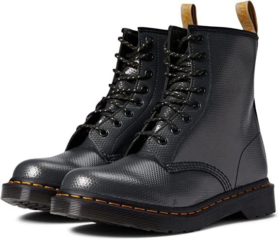 Dr. Martens Womens 1460 Vegan 8 Eye Boots Shoes - Gunmetal Alumix Hex Emboss-0