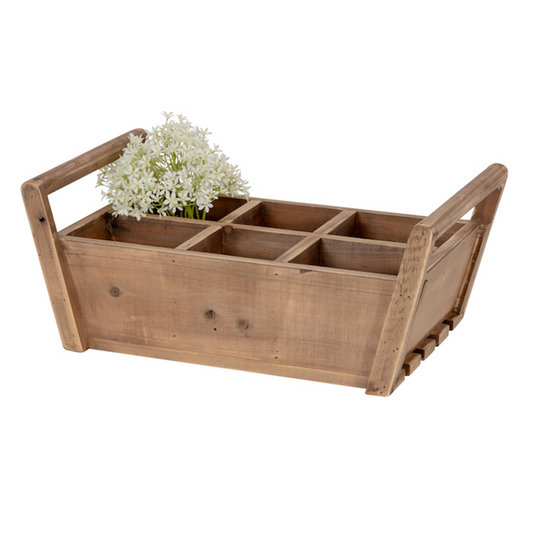 Timber 6-Square Trug Home Garden Basket Plant Flower Holder Brown-1