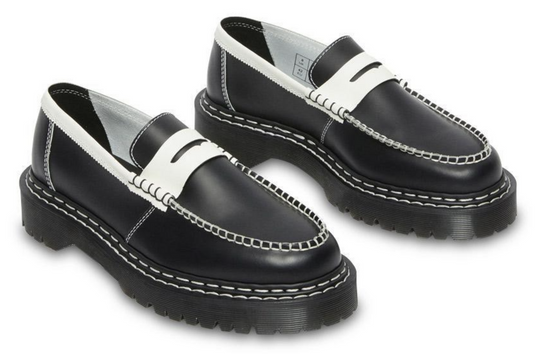 Dr. Martens Womens Penton Bex Leather Loafer - Black With White Edge/White-0