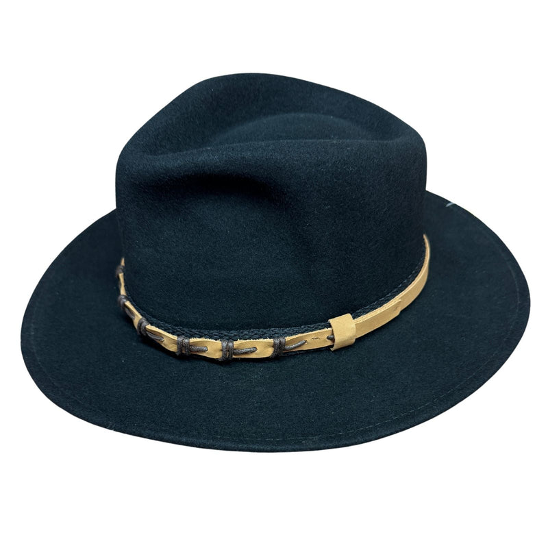Load image into Gallery viewer, 100% Wool Felt Western Cowboy Hat with Leather/Hessian Trim in Black-0

