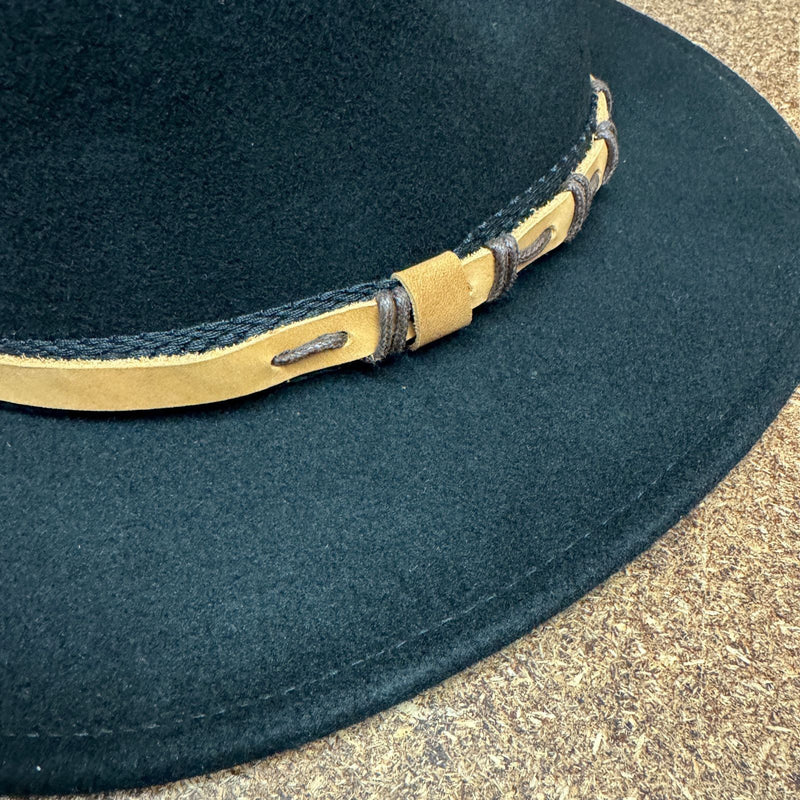Load image into Gallery viewer, 100% Wool Felt Western Cowboy Hat with Leather/Hessian Trim in Black-4
