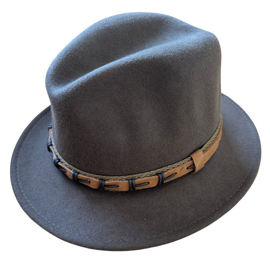 Avenel Mens Wool Felt Safari Hat w/ Hessian & Leather Look Trim - Brown-1