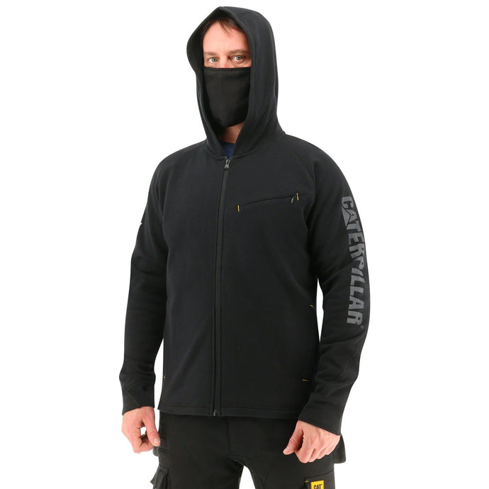 Caterpillar Mens ViralOff Hooded Sweatshirt Hoodie w Face Mask Covering - Black-0
