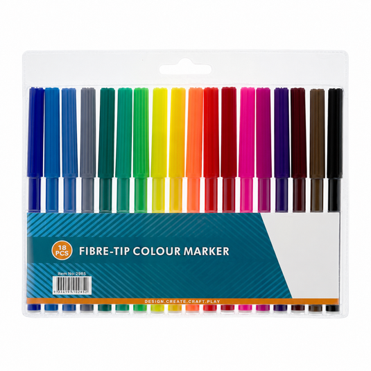18x Fibre-Tip Colour Markers for Drawing & Colouring in Assorted Colours-0