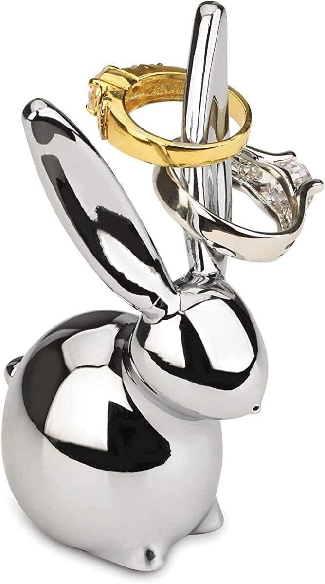 Load image into Gallery viewer, Umbra 3" Chrome Zoola Long Ear Bunny Rabbit Ring Jewelry Holder-1
