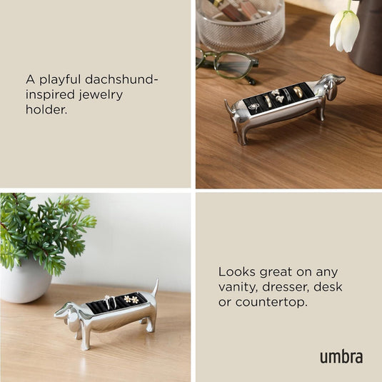 Umbra Dachsie Dog Ring Jewelry Holder Gift for Weiner Doxie Lover (14x4x6cm) in Chrome-4