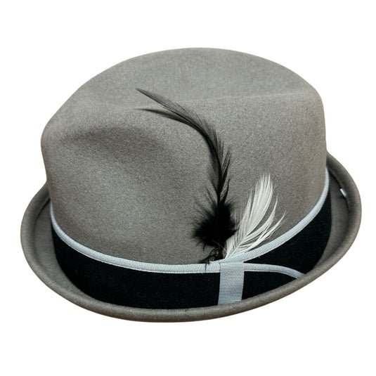 100% Wool Mens Stingy Gutter Brim Felt Hat with Petersham Trim in Grey M-1