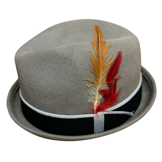 100% Wool Mens Stingy Gutter Brim Felt Hat with Petersham Trim in Grey M-1