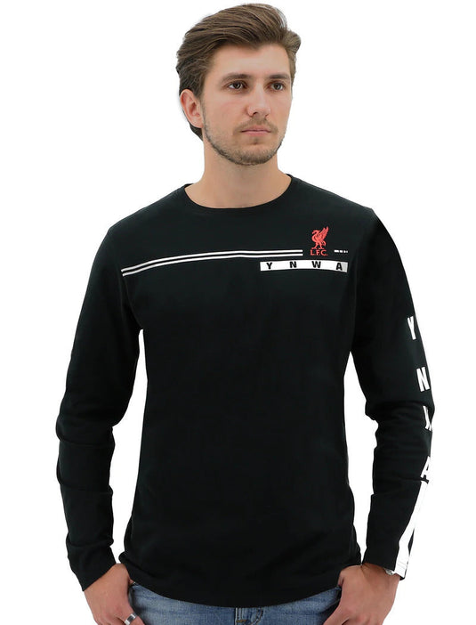 Liverpool FC Mens Long Sleeve Crew T Shirt Tee Top Soccer Football YNWA - Black-0