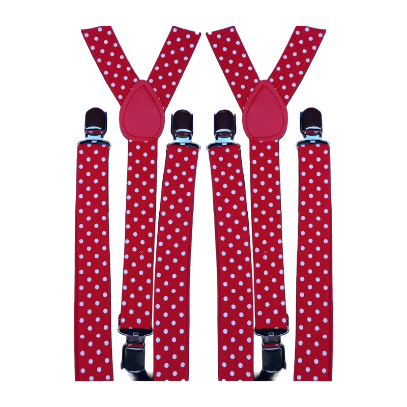 Load image into Gallery viewer, 2x Mens Suspenders Braces Adjustable Strong Clip On Elastic Formal Wedding Slim - Red with White Polka Dot-1
