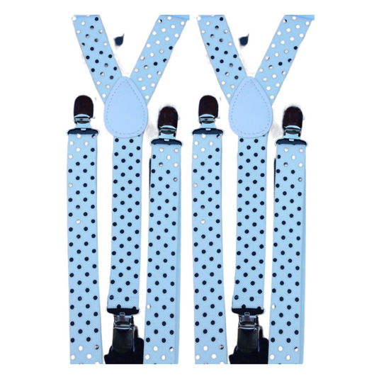 2x Mens Suspenders Braces Adjustable Strong Clip On Elastic Formal Wedding Slim - White with Black Polka Dot-1