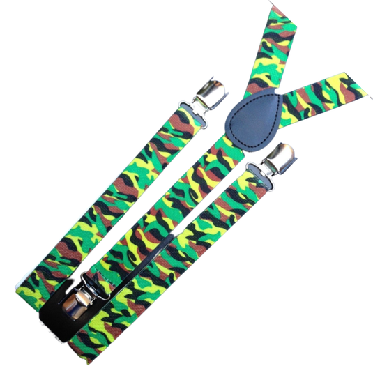 2x Mens Suspenders Braces Adjustable Strong Clip On Elastic Formal Wedding Slim - Army Camouflage 2-2