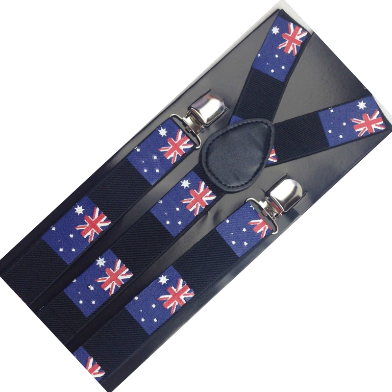Load image into Gallery viewer, 2x Mens Suspenders Braces Adjustable Strong Clip On Elastic Formal Wedding Slim - Australia Flag-2
