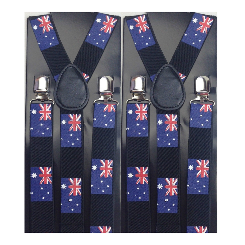 Load image into Gallery viewer, 2x Mens Suspenders Braces Adjustable Strong Clip On Elastic Formal Wedding Slim - Australia Flag-0
