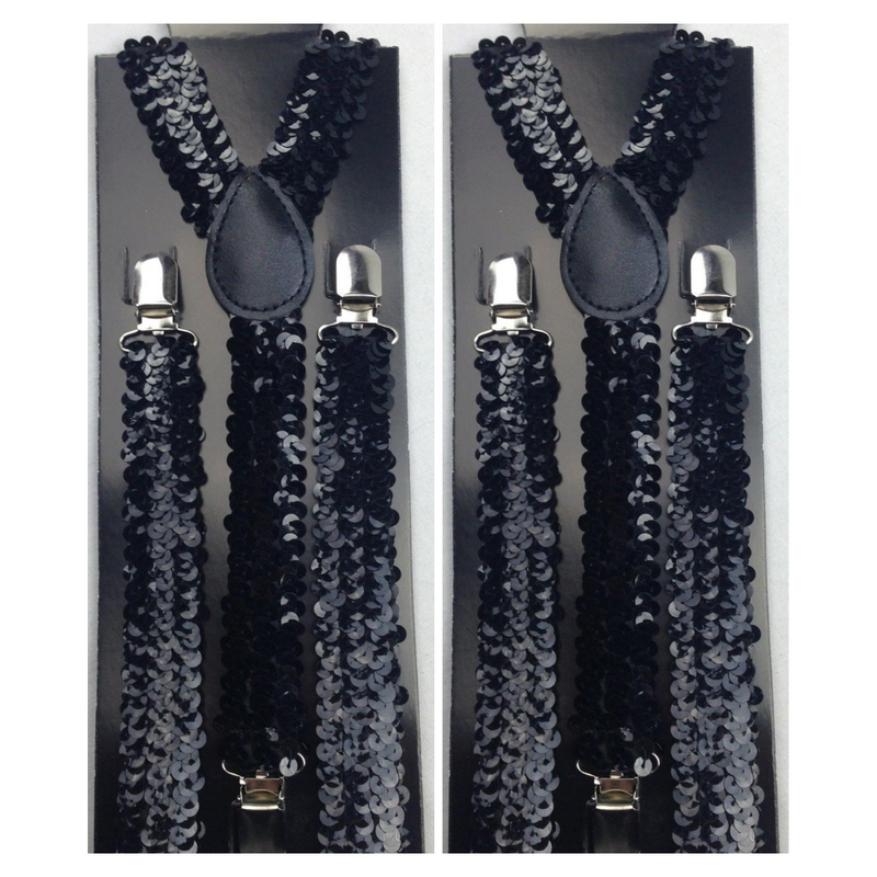 Load image into Gallery viewer, 2x Mens Suspenders Braces Adjustable Strong Clip On Elastic Formal Wedding Slim - Black (Sequin)-0
