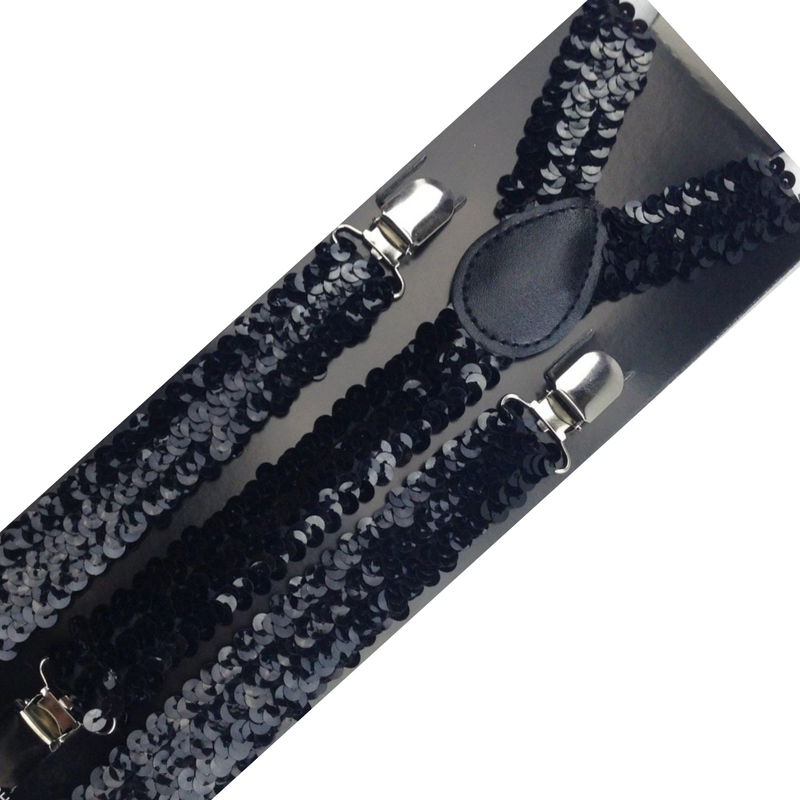 Load image into Gallery viewer, 2x Mens Suspenders Braces Adjustable Strong Clip On Elastic Formal Wedding Slim - Black (Sequin)-2
