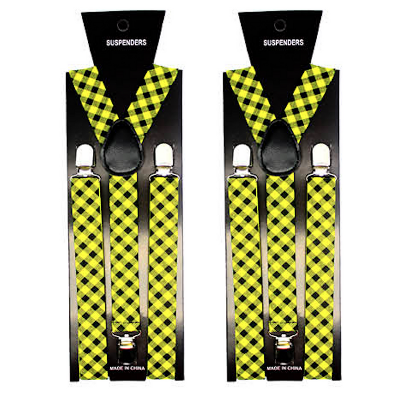 Load image into Gallery viewer, 2x Mens Suspenders Braces Adjustable Strong Clip On Elastic Formal Wedding Slim - Black/Yellow Check-1
