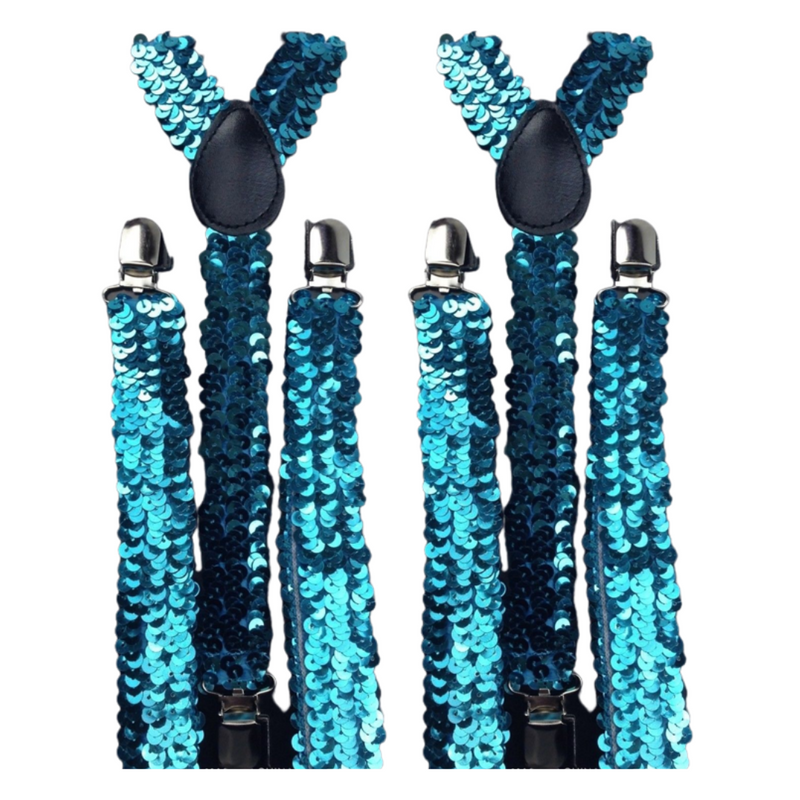 Load image into Gallery viewer, 2x Mens Suspenders Braces Adjustable Strong Clip On Elastic Formal Wedding Slim - Blue (Sequin)-0
