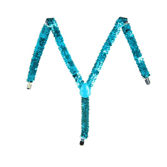 2x Mens Suspenders Braces Adjustable Strong Clip On Elastic Formal Wedding Slim - Blue (Sequin)-1
