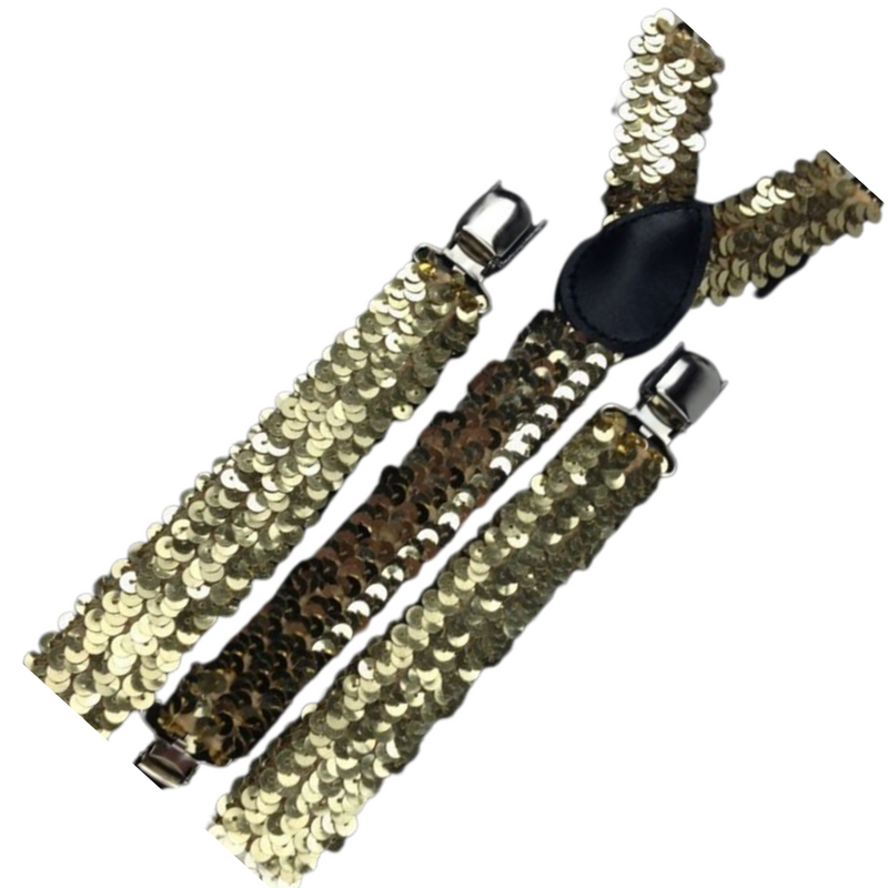 Load image into Gallery viewer, 2x Mens Suspenders Braces Adjustable Strong Clip On Elastic Formal Wedding Slim - Gold (Sequin)-2

