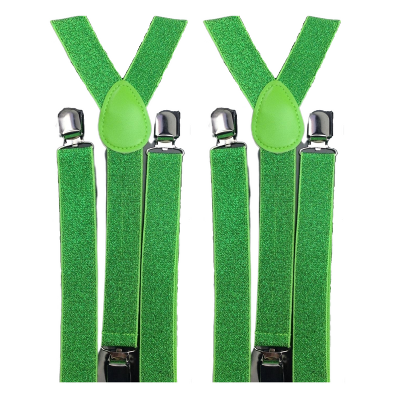 Load image into Gallery viewer, 2x Mens Suspenders Braces Adjustable Strong Clip On Elastic Formal Wedding Slim - Green (Glitter)-1
