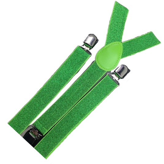 2x Mens Suspenders Braces Adjustable Strong Clip On Elastic Formal Wedding Slim - Green (Glitter)-2