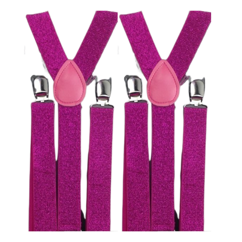 Load image into Gallery viewer, 2x Mens Suspenders Braces Adjustable Strong Clip On Elastic Formal Wedding Slim - Hot Pink (Glitter)-0
