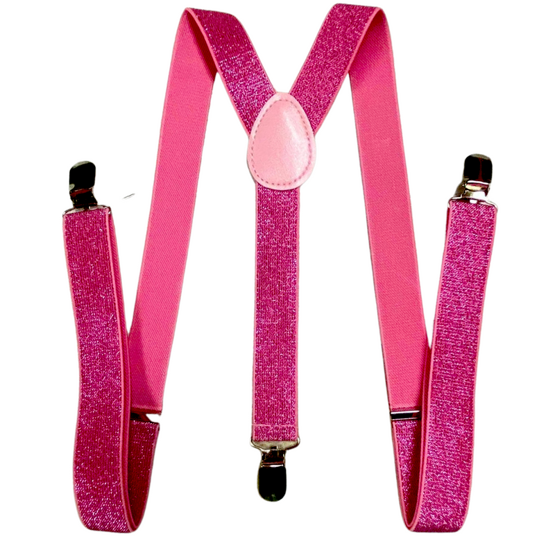 Load image into Gallery viewer, 2x Mens Suspenders Braces Adjustable Strong Clip On Elastic Formal Wedding Slim - Hot Pink (Glitter)-3

