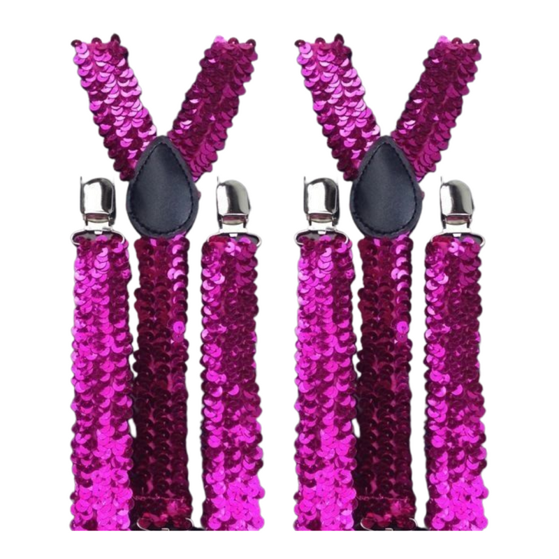 Load image into Gallery viewer, 2x Mens Suspenders Braces Adjustable Strong Clip On Elastic Formal Wedding Slim - Hot Pink (Sequin)-1
