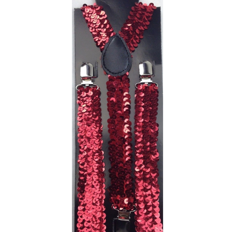 Load image into Gallery viewer, 2x Mens Suspenders Braces Adjustable Strong Clip On Elastic Formal Wedding Slim - Red (Sequin)-2
