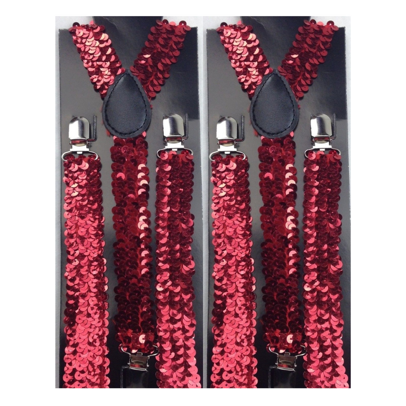 Load image into Gallery viewer, 2x Mens Suspenders Braces Adjustable Strong Clip On Elastic Formal Wedding Slim - Red (Sequin)-0
