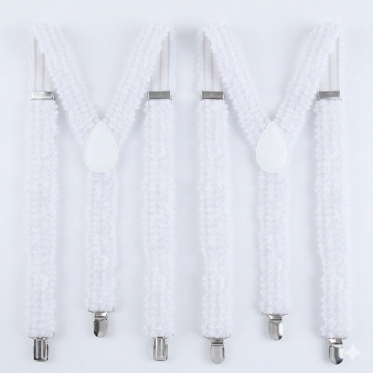 2x Mens Suspenders Braces Adjustable Strong Clip On Elastic Formal Wedding Slim - White (Sequin)-0