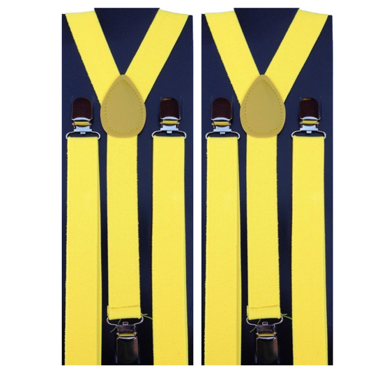 2x Mens Suspenders Braces Adjustable Strong Clip On Elastic Formal Wedding Slim - Yellow-0