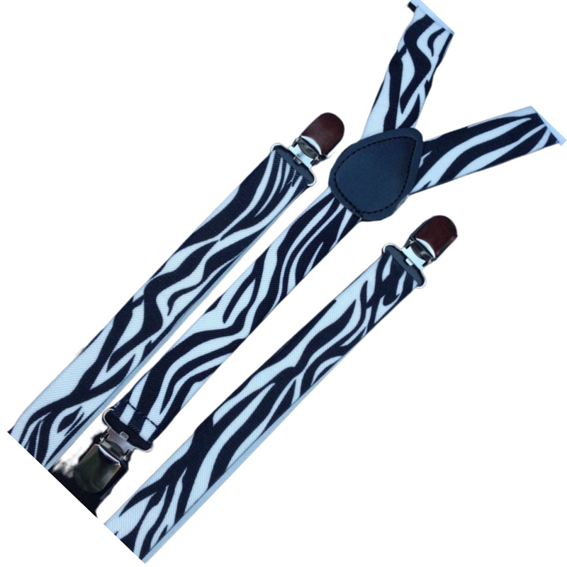 Load image into Gallery viewer, 2x Mens Suspenders Braces Adjustable Strong Clip On Elastic Formal Wedding Slim - Zebra-2
