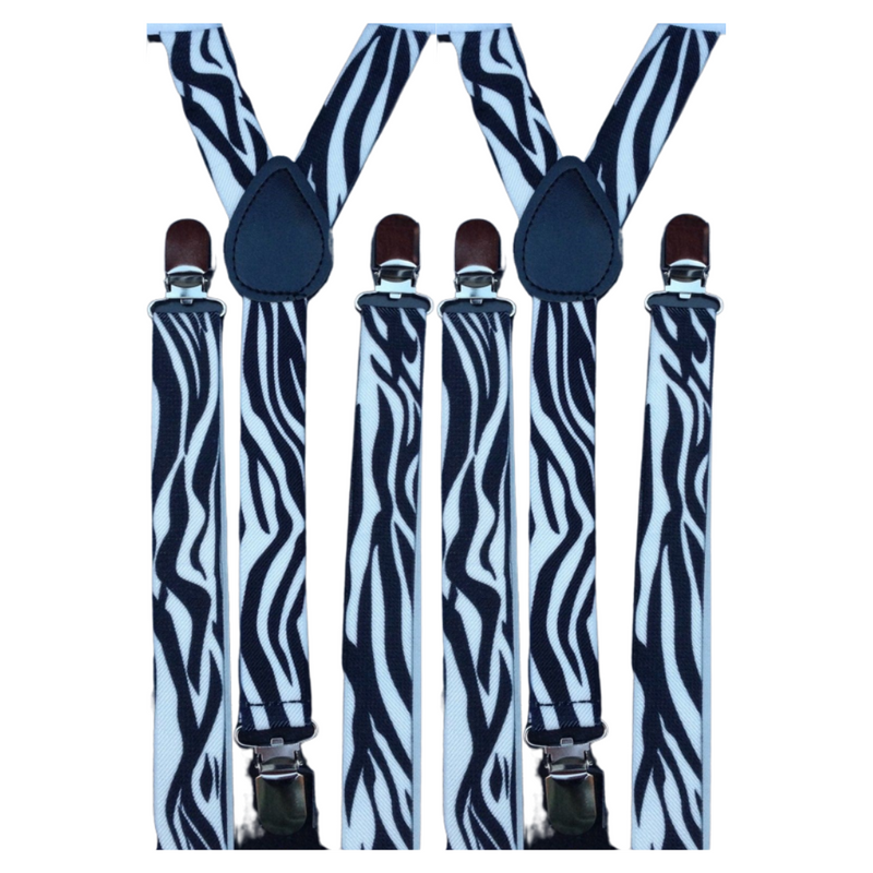 Load image into Gallery viewer, 2x Mens Suspenders Braces Adjustable Strong Clip On Elastic Formal Wedding Slim - Zebra-1
