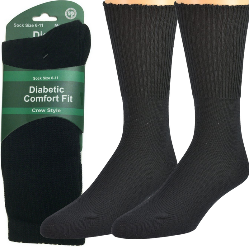 Load image into Gallery viewer, 2 Pairs DIABETIC BAMBOO Socks Work Socks Medical Loose Top Crew Cushion BLACK-0
