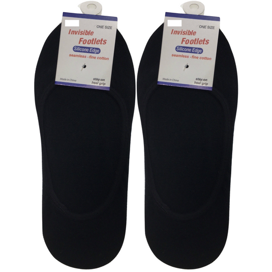 2x NO SHOW COTTON SOCKS Non Slip Heel Grip Low Cut Invisible Footlet Seamless - Black-1