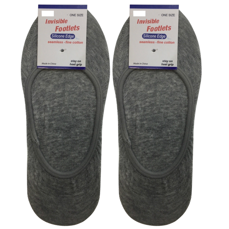 Load image into Gallery viewer, 2x NO SHOW COTTON SOCKS Non Slip Heel Grip Low Cut Invisible Footlet Seamless - Grey-0
