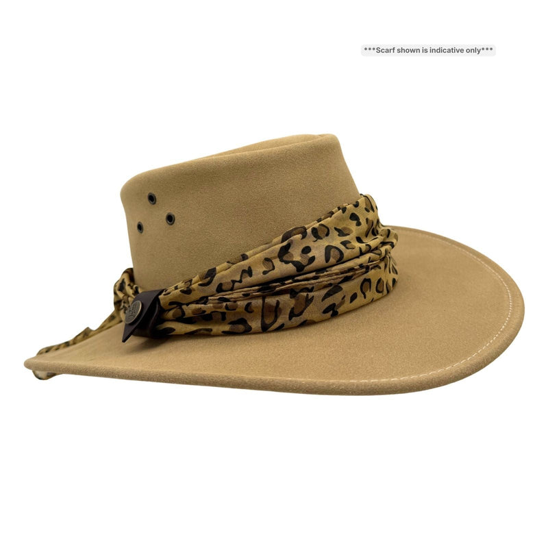 Load image into Gallery viewer, Jacaru 1020 Jillaroo Hat – Suede &amp; Chiffon Scarf | UPF 50+
