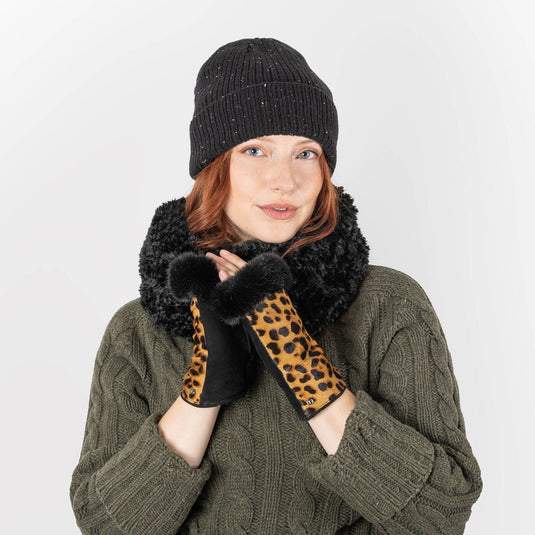 Dents Womens Ribbed Knit Wool Blend Beanie Hat with Marl Yarn in Black-2